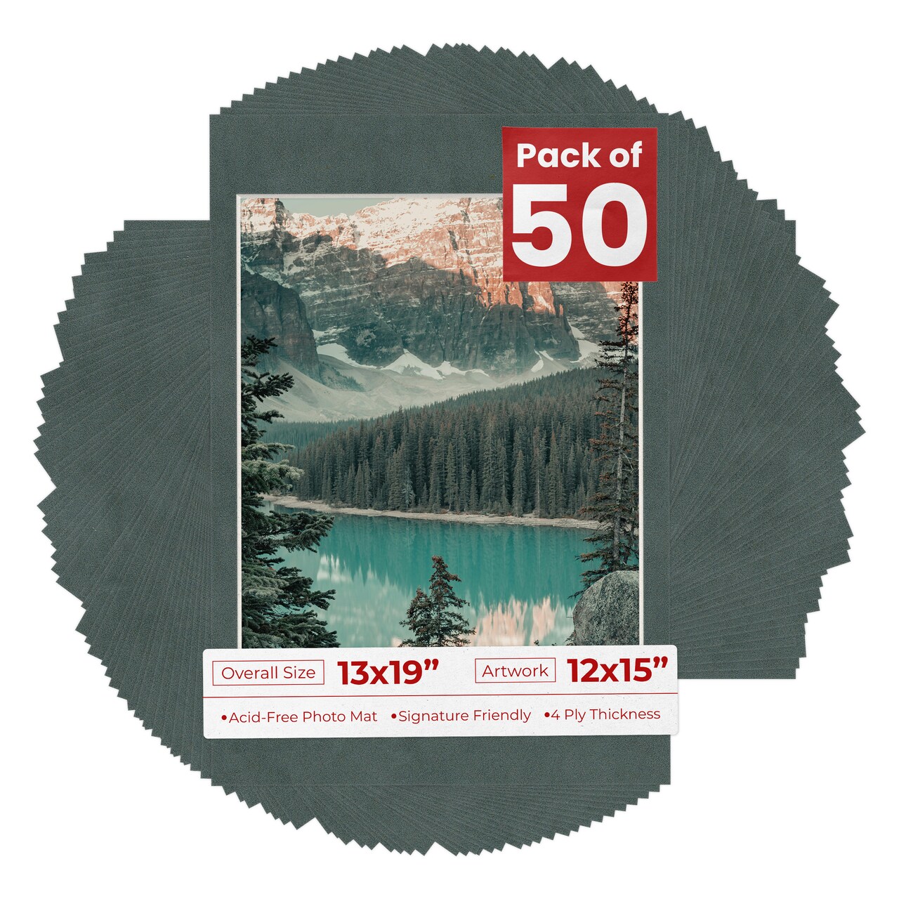 Dark Grey Suede Mat Board for 13x19 Frames - Fits 12x15 Photos